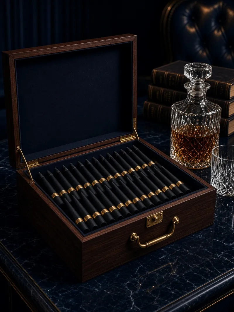 Open humidor chest of Regal Reserve pre-rolls